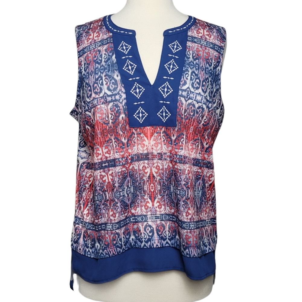 VERVE AMI Top Blouse Sleeveless V Neck Tribal Size Medium